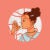 A young, brown girl with her in a bun and a blue barrette, wears a blue shirt and green beaded necklace, and holds an inhaler. She is drawn on top of a black and white city map with red lines over both the map and her figure. The drawing is on a blush background.