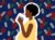Illustration: A side portrait of a pregnant, black woman with short hair and a yellow dress drinks a glass of water. She is in front of a dark blue patterned background with oval shapes and blobs indicating toxins and germs.